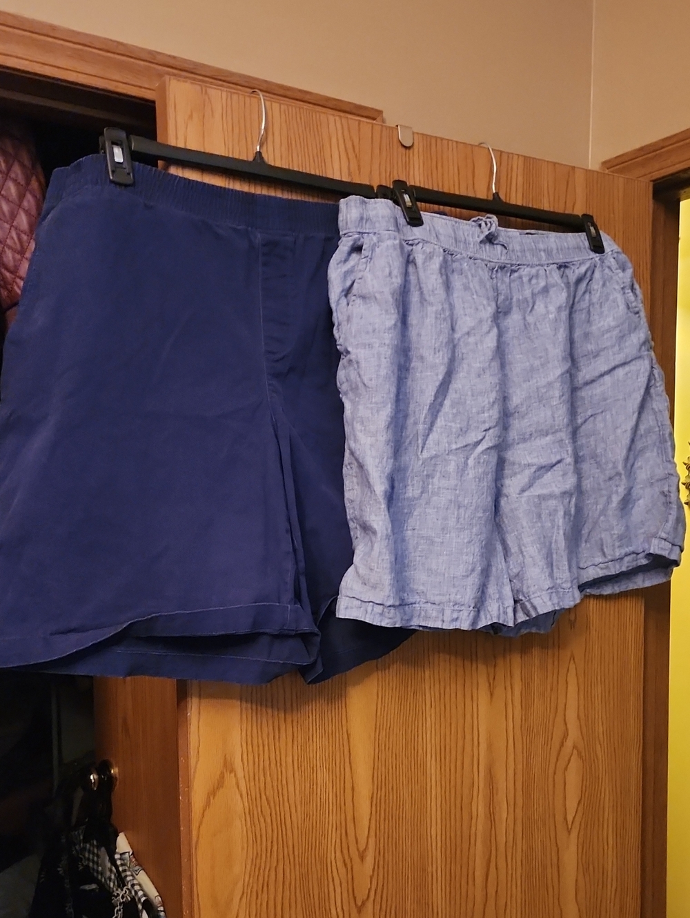 Tahari Linen Shorts in Chambray Blue& Lands End Navy